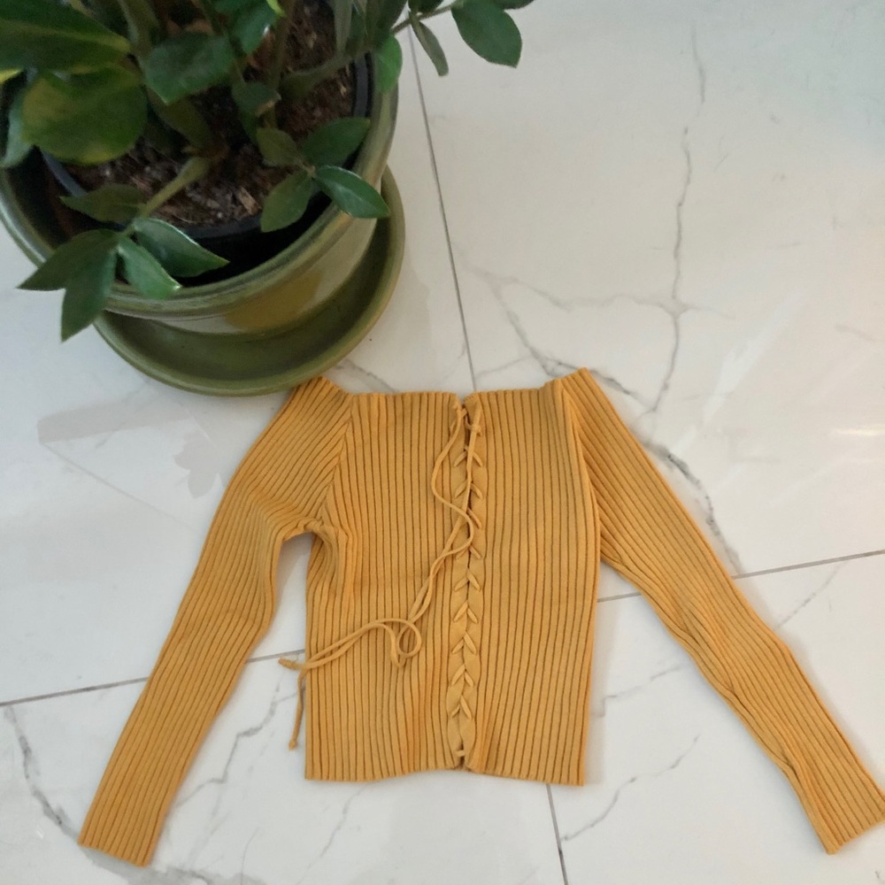 Yellow long sleeve off the shoulder tie up top